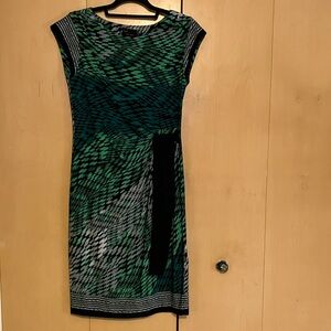 Taylor Green and Black Patterned Midi Dress